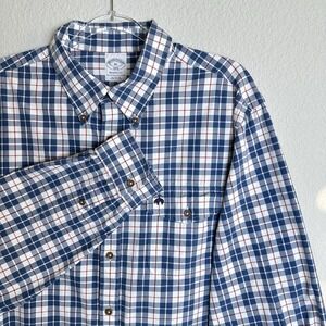 Brooks Brothers Regent Fit Men's XL Dress Shirt Button Down Blue White Plaid Red